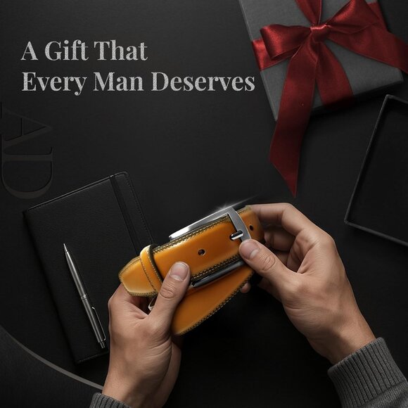 Genuine Leather Dress Belt for Men Tan Mens Belt for Suits Jeans Uniform USA - Picture 4 of 7